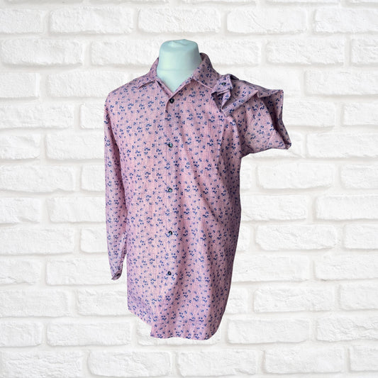 1970s Geometric Print Long Sleeved Cotton Vintage Shirt. Approx UK size XL (men) 18-20 ( women)