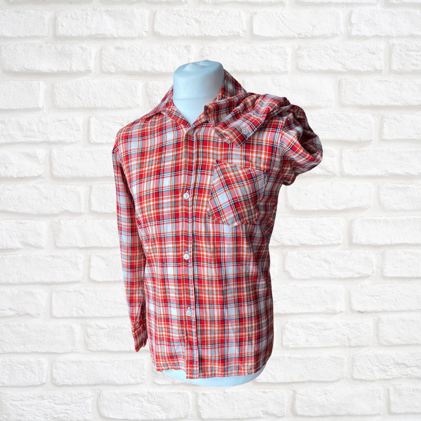 70s Checked Lightweight Vintage Shirt with Wide Collar. Approx UK size XS -S (men) 8-12 (women)