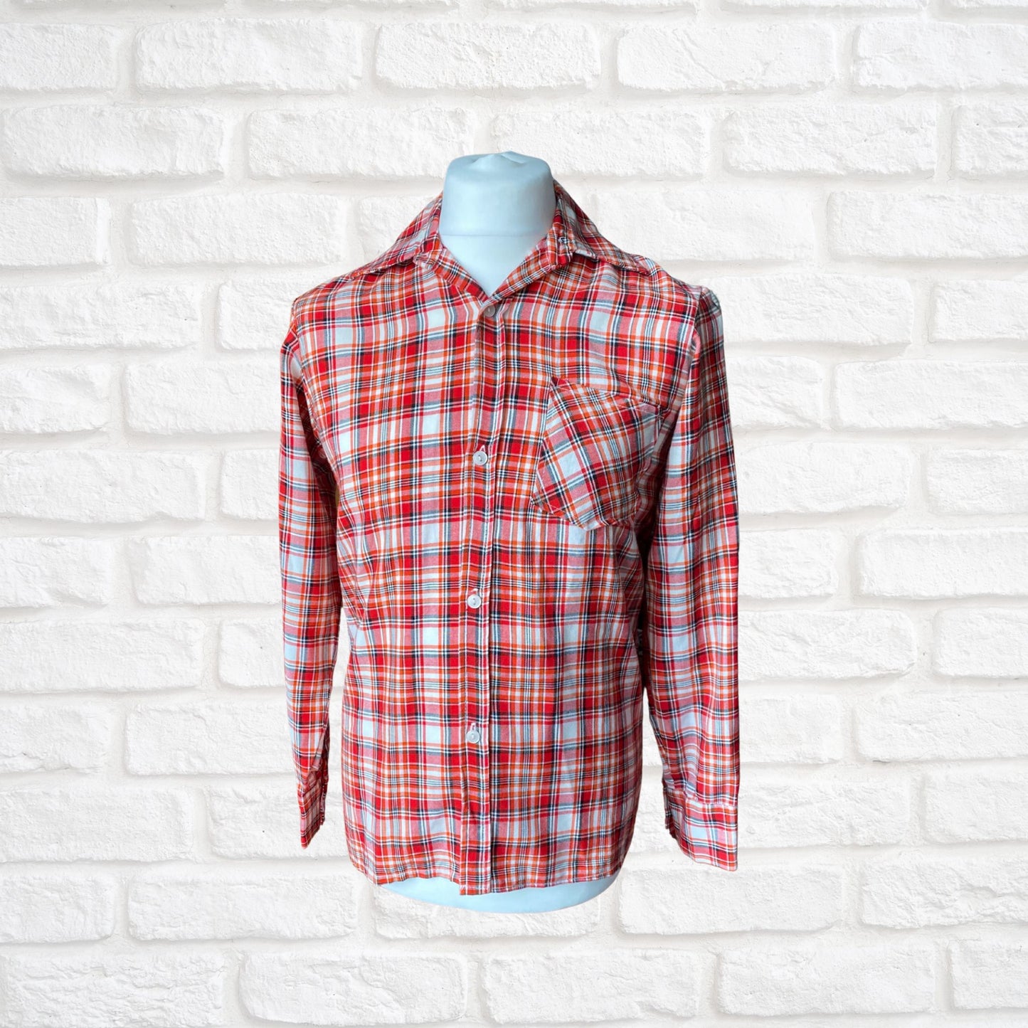 70s Checked Lightweight Vintage Shirt with Wide Collar. Approx UK size XS -S (men) 8-12 (women)