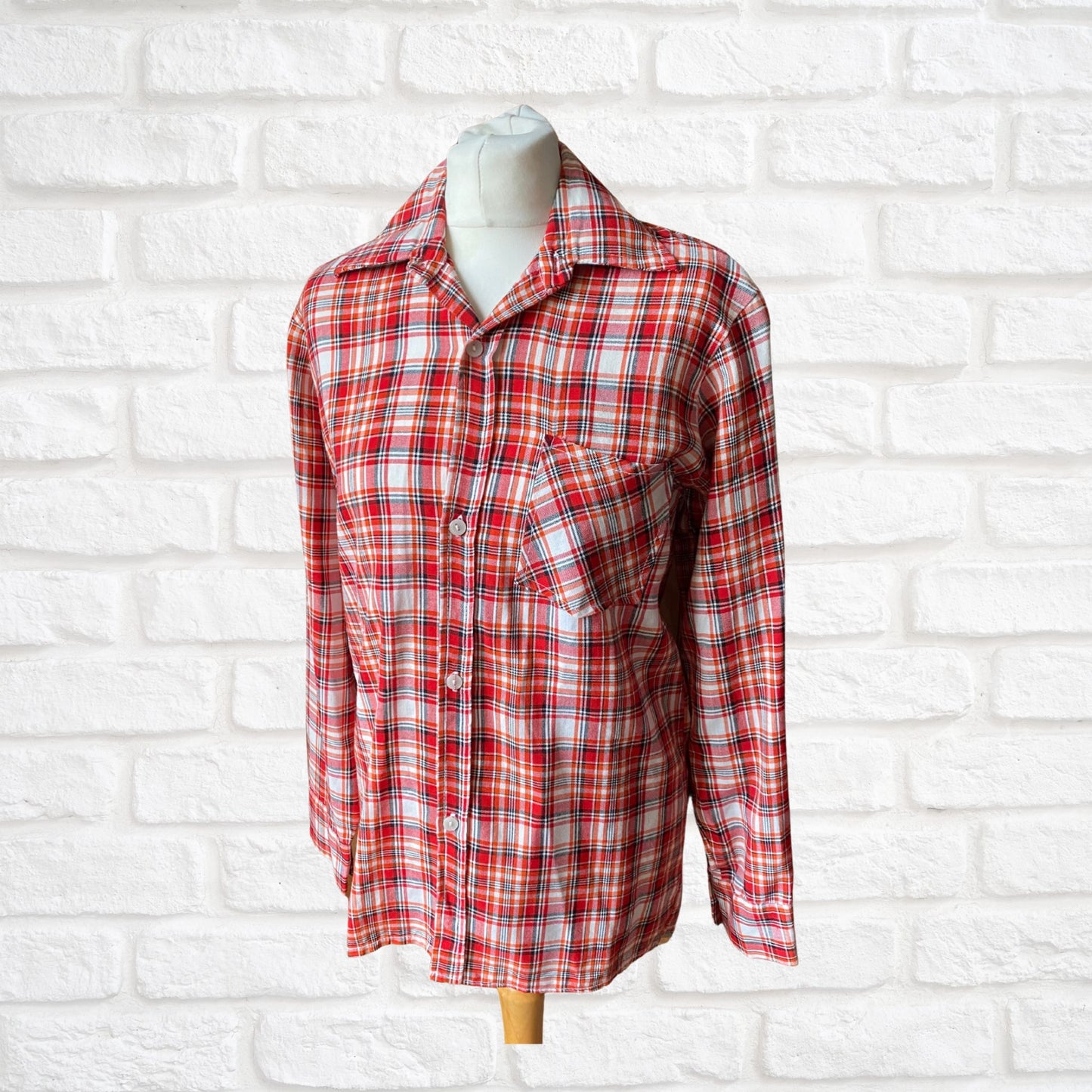 70s Checked Lightweight Vintage Shirt with Wide Collar. Approx UK size XS -S (men) 8-12 (women)