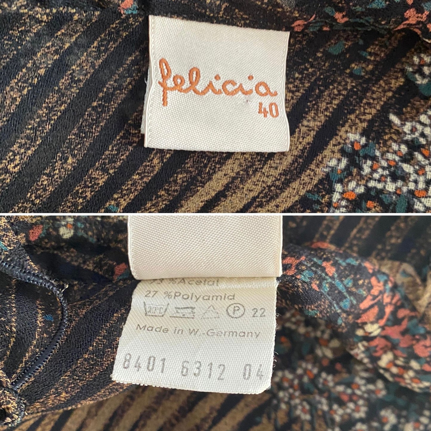 Vintage 80s Semi Sheer Black Floral and Striped Frill Neck Blouse.Approx UK size 10-14