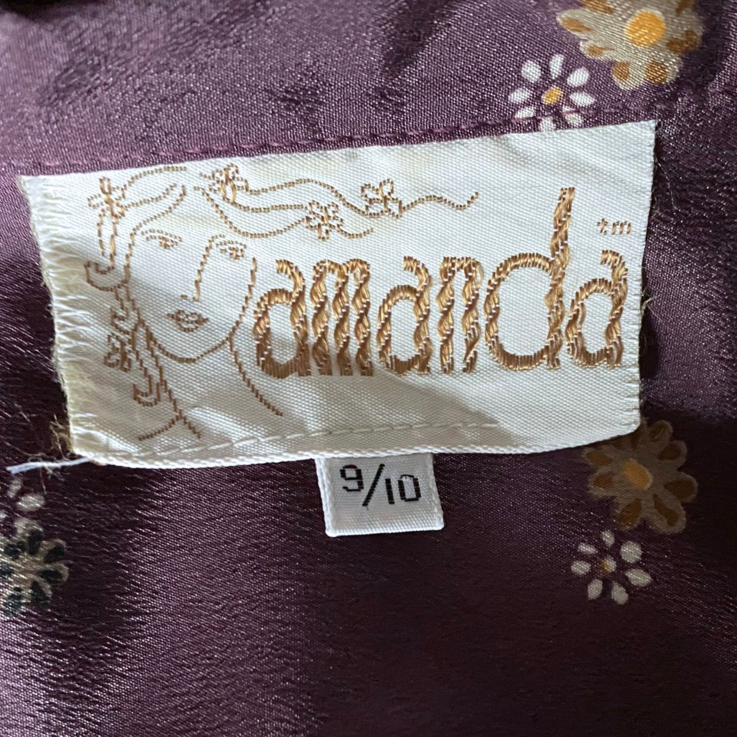 Vintage 60s Purple, White and Gold Silky Floral Blouse . Approx UK size 14-18