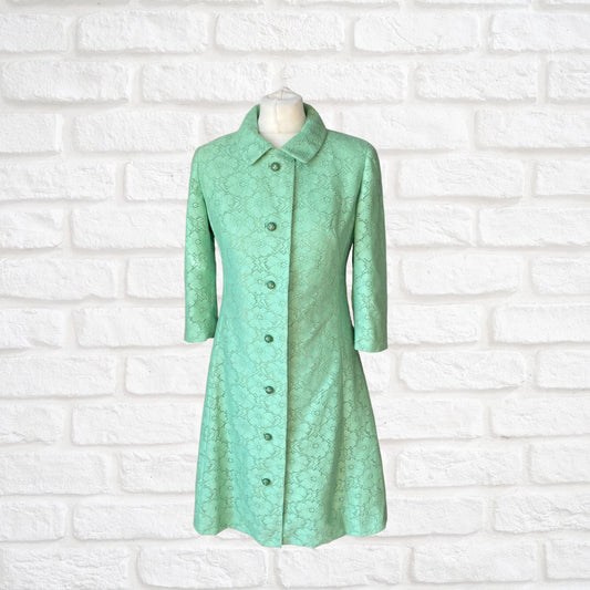 60s style mint green vintage lace coat/ dress. Approx UK size 10-12