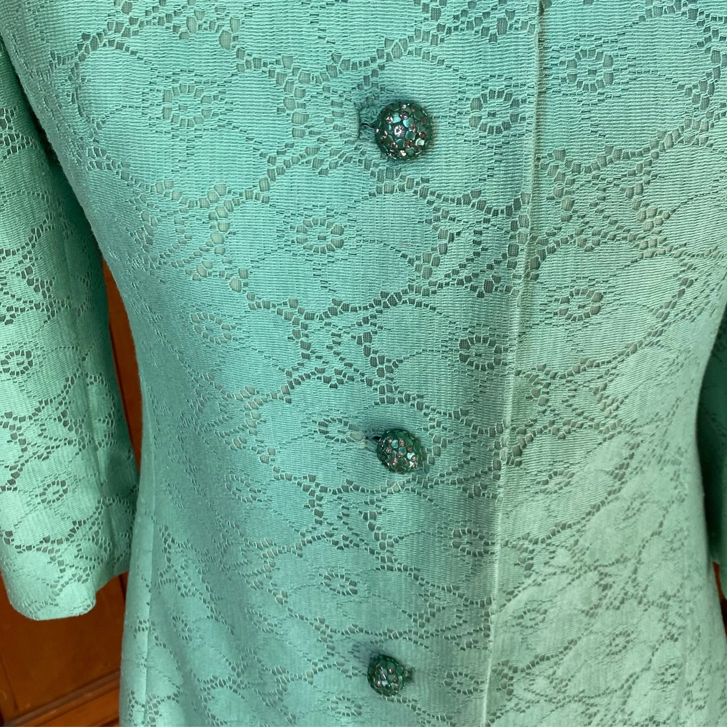 60s style mint green vintage lace coat/ dress. Approx UK size 10-12