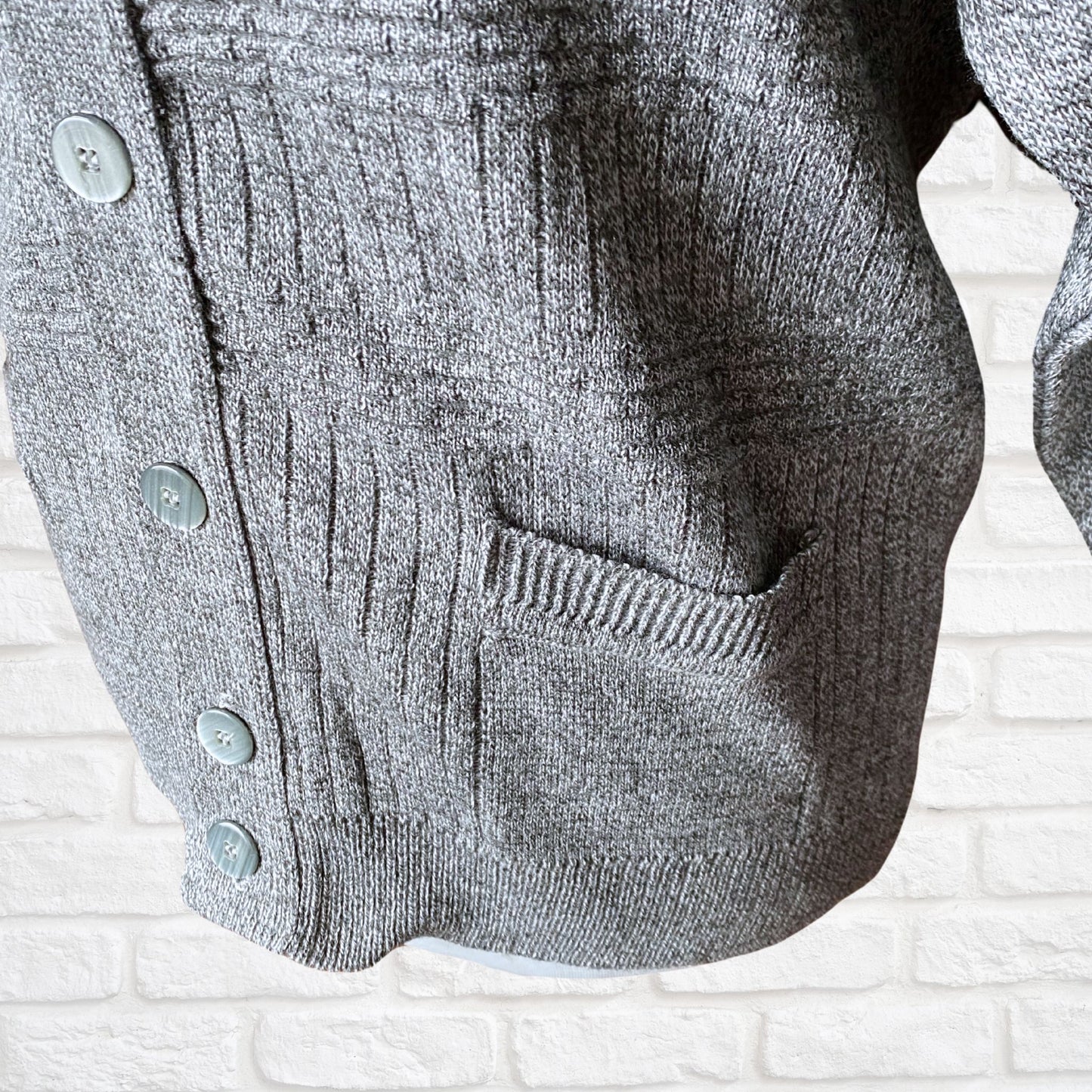 Grey Grandad Style Vintage Cardigan with V-Neck and pockets.Approx U.K. size 12-18