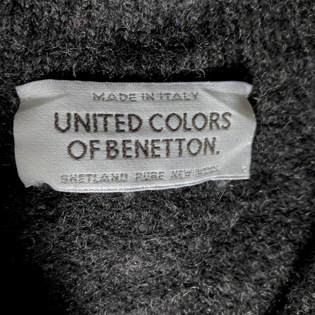Vintage Dark Charcoal Wool Jumper with Decorated V-Neck Detail | Relaxed Fit | Made in Italy.Approx UK size 18 - 24