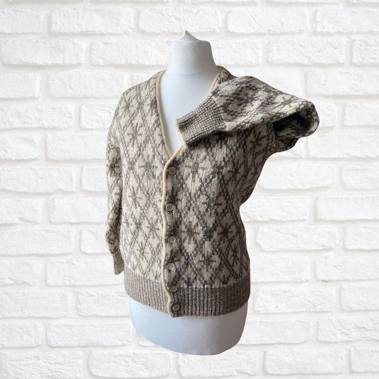 Vintage cream, brown and grey Nordic style wool cardigan. Approx U.K. size 6- 8