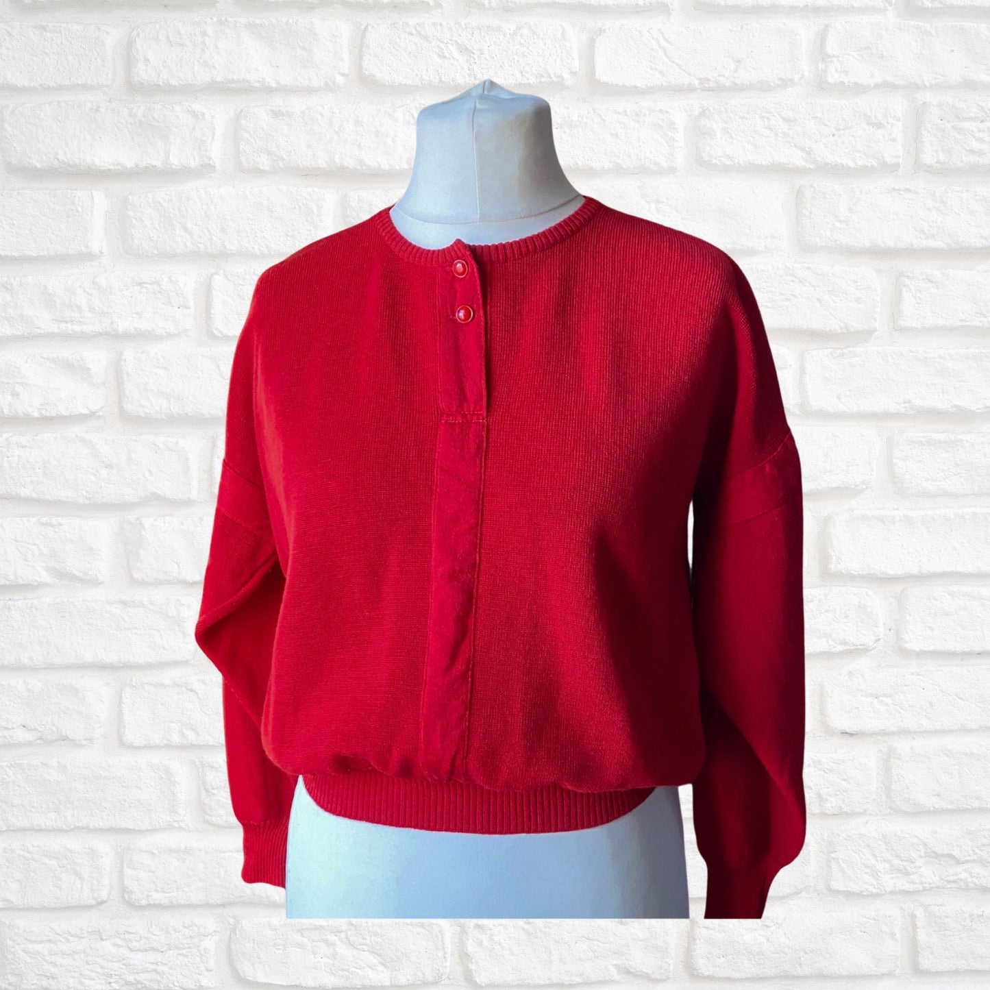 Vintage Red 80s Crew Neck Wool Jumper. Approx UK size 16-20