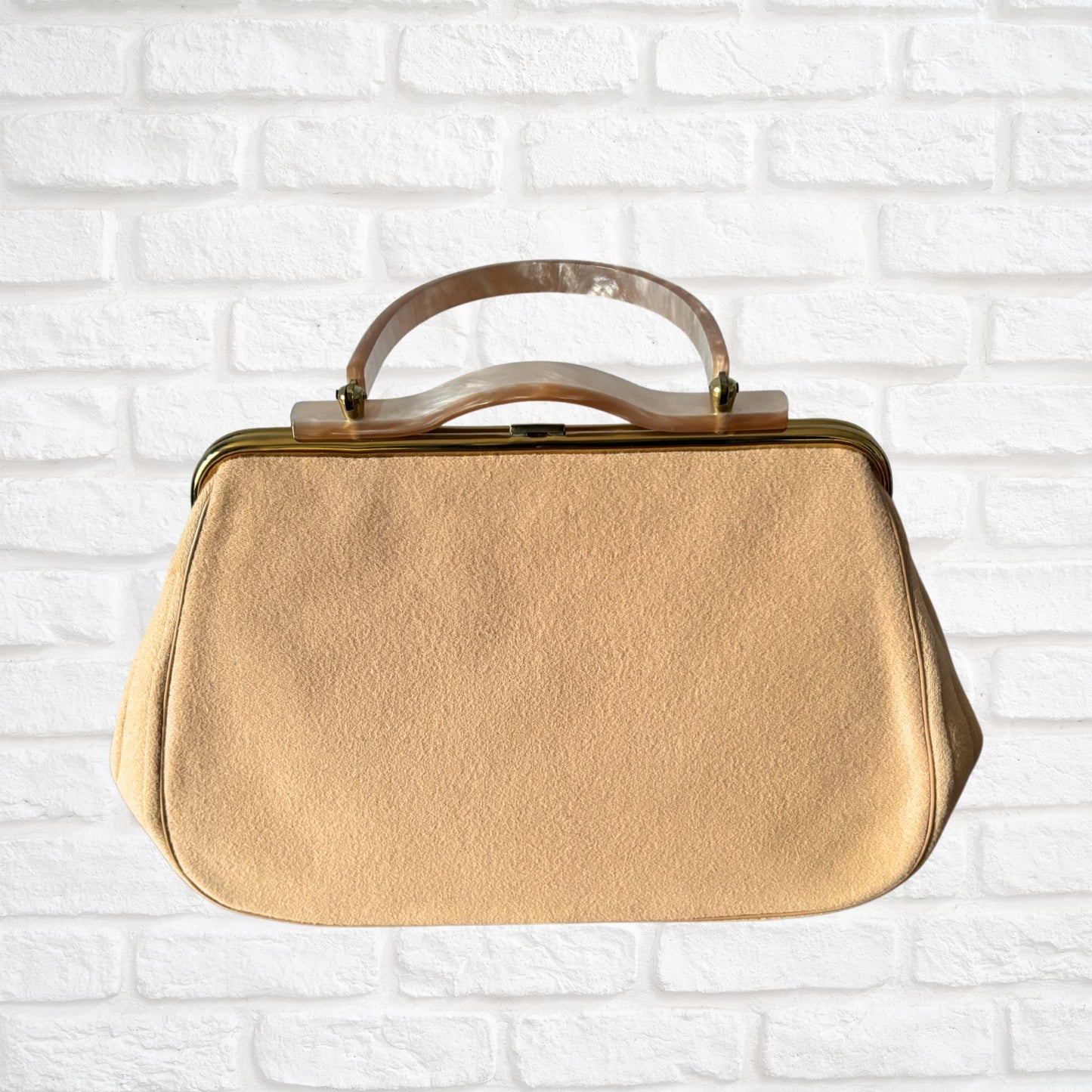Vintage 1950s Tan Wool Felt Handbag with Lucite Handle - Charles S Kahn Inc, Florida