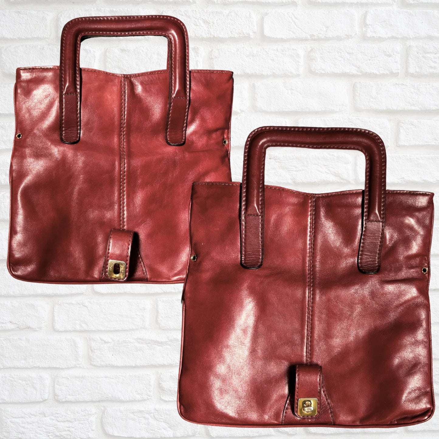 Dark Red Leather Vintage Handbag with Detachable Shoulder Strap. Stylish and Secure