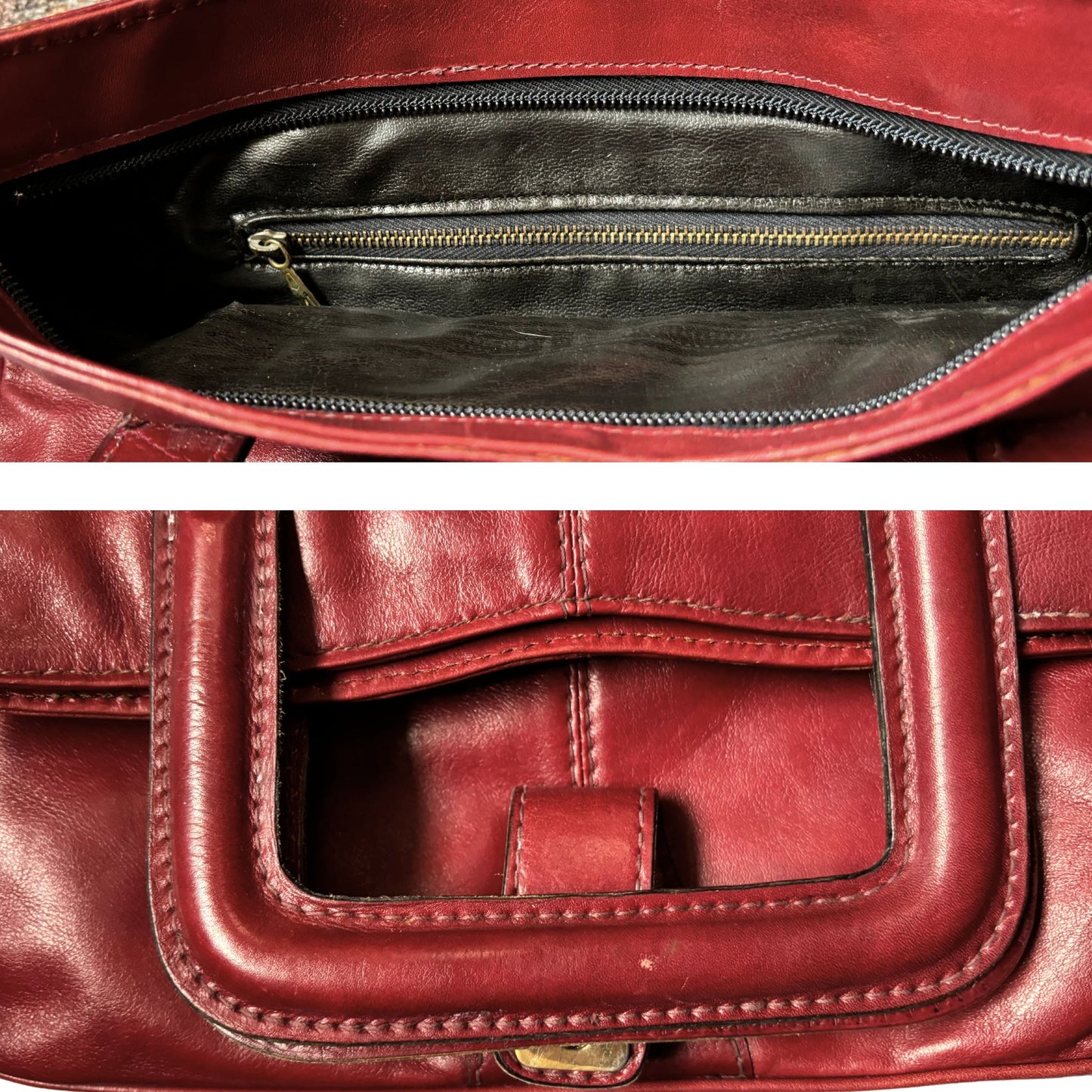 Dark Red Leather Vintage Handbag with Detachable Shoulder Strap. Stylish and Secure