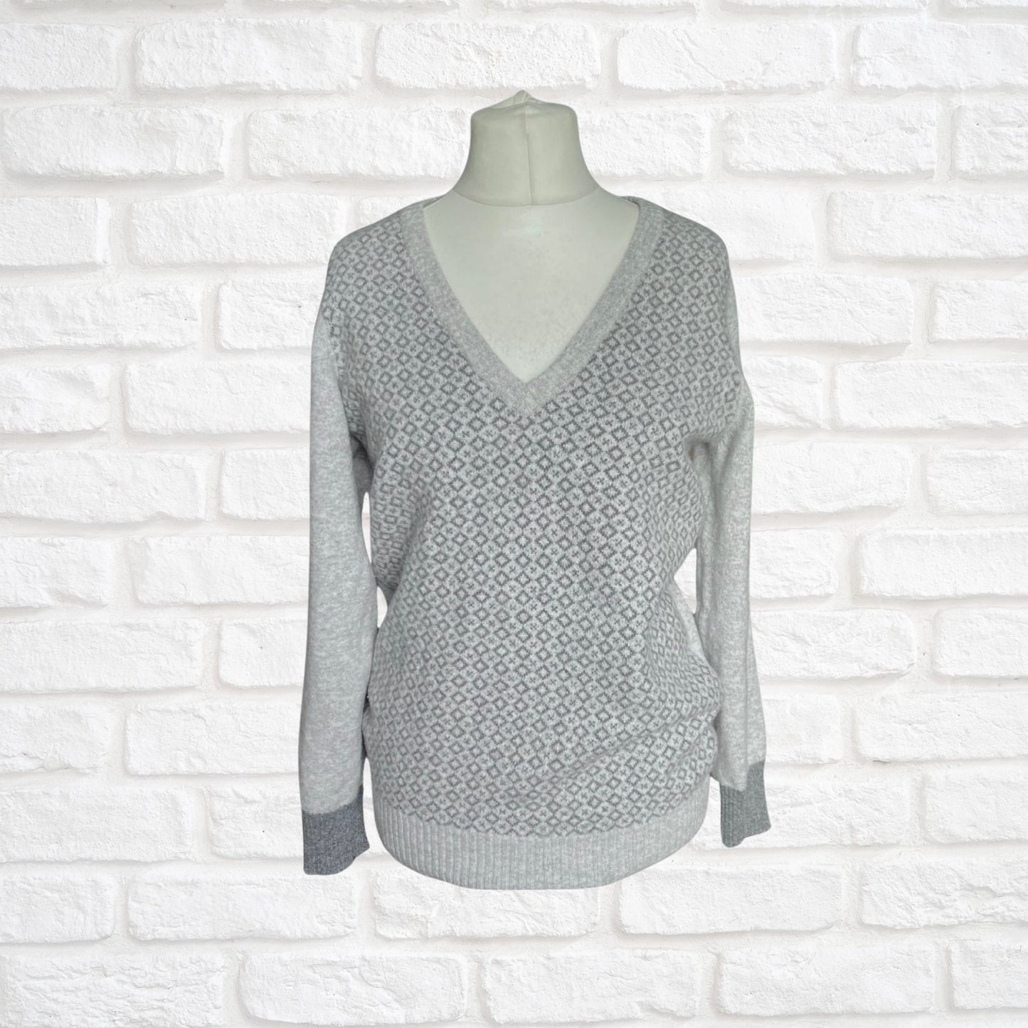 Soft Grey Marl Vintage Wool V Neck Jumper,  Approx UK size 12-16 ( w) sml to med (m)