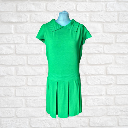 Bright Green Short Sleeved 60s Scooter Dress with Pleated Skirt .Approx UK  size 8-10