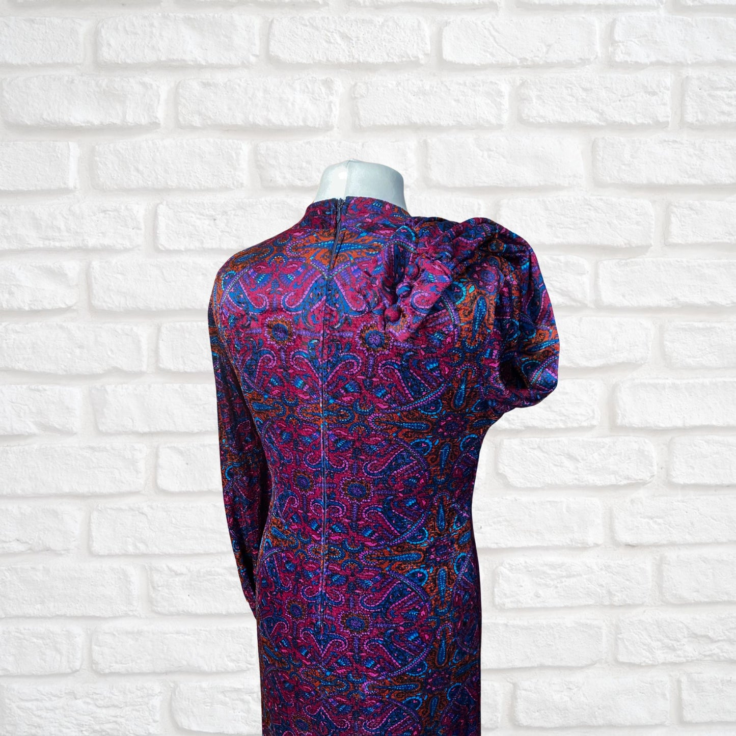 Vintage Velvet Purple Paisley 60s Style A line Dress. Approx UK size 14-16