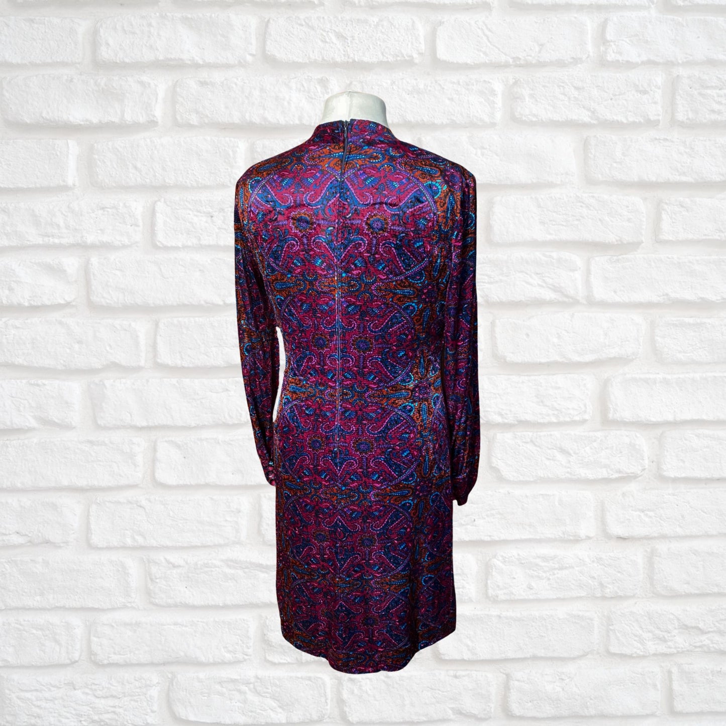 Vintage Velvet Purple Paisley 60s Style A line Dress. Approx UK size 14-16