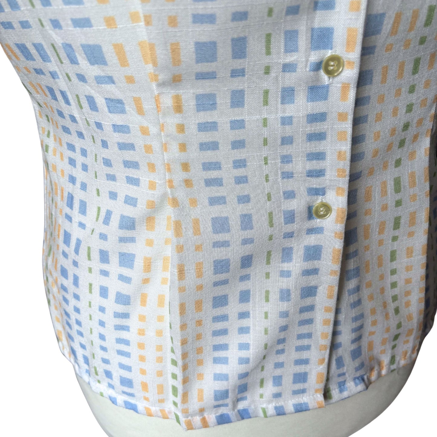 Vintage 50s Style Tie Front Geometric Print Blouse with Button Up Back. Approx UK size 12-14