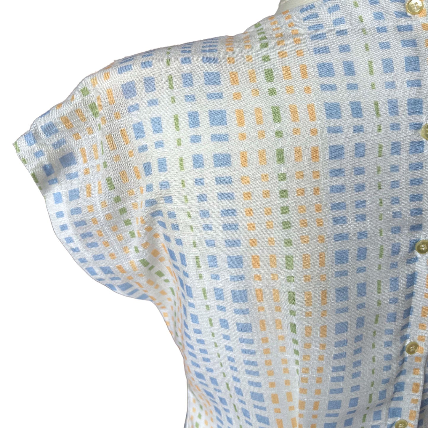 Vintage 50s Style Tie Front Geometric Print Blouse with Button Up Back. Approx UK size 12-14