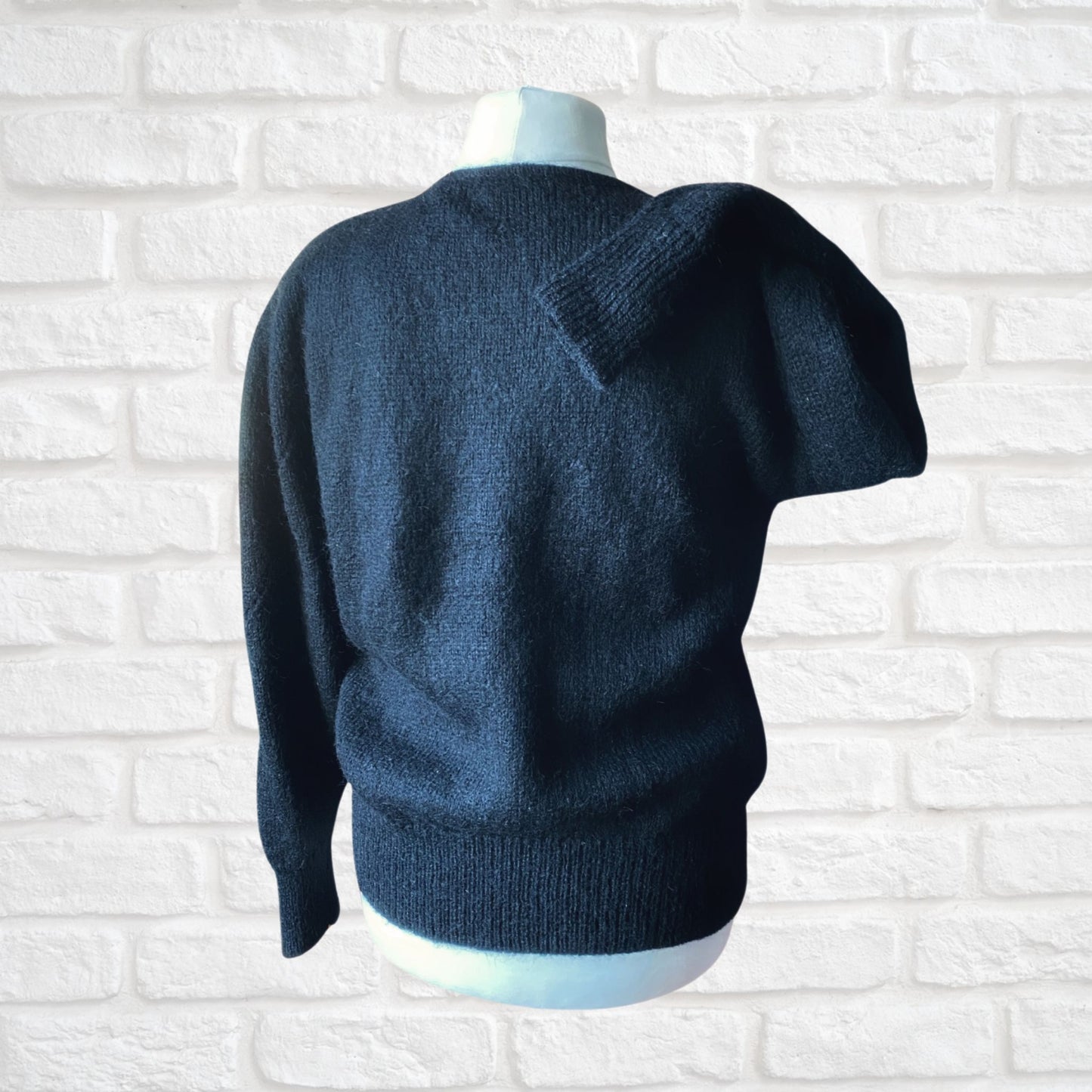 Stunning Vintage Black Mohair Cardigan with Beaded and Appliqué Black Rose detail  .Approx U.K. size 16 -20