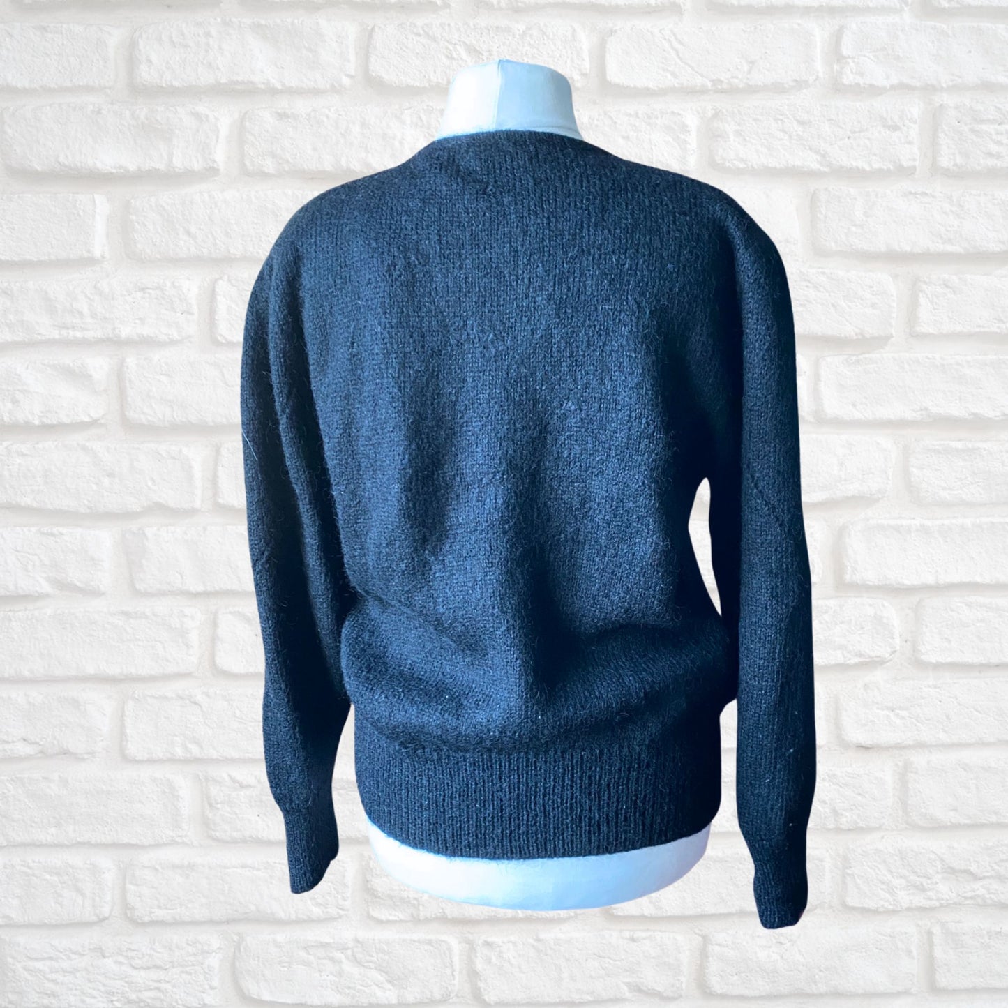 Stunning Vintage Black Mohair Cardigan with Beaded and Appliqué Black Rose detail  .Approx U.K. size 16 -20