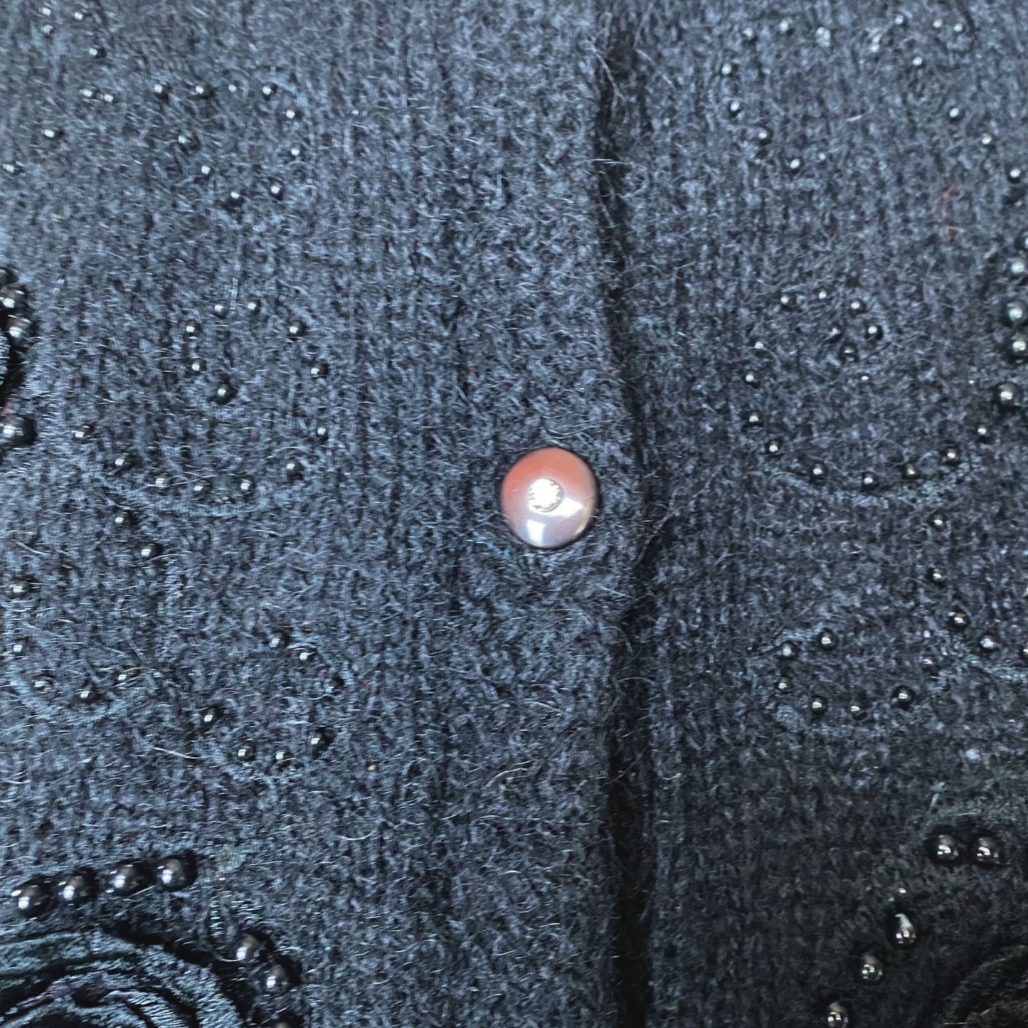 Stunning Vintage Black Mohair Cardigan with Beaded and Appliqué Black Rose detail  .Approx U.K. size 16 -20