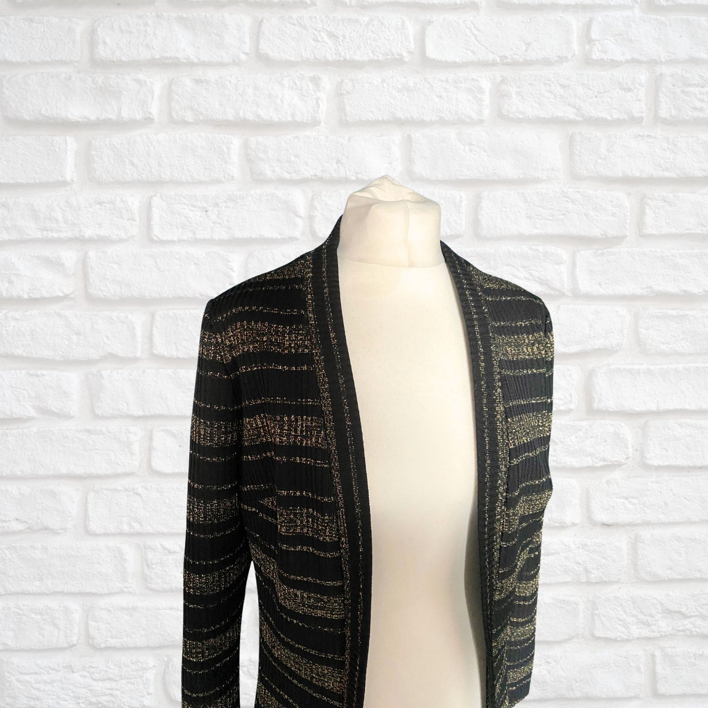 70s Vintage Black and Gold Sparkly striped Cardigan /Jacket.  Approx UK size  10-12