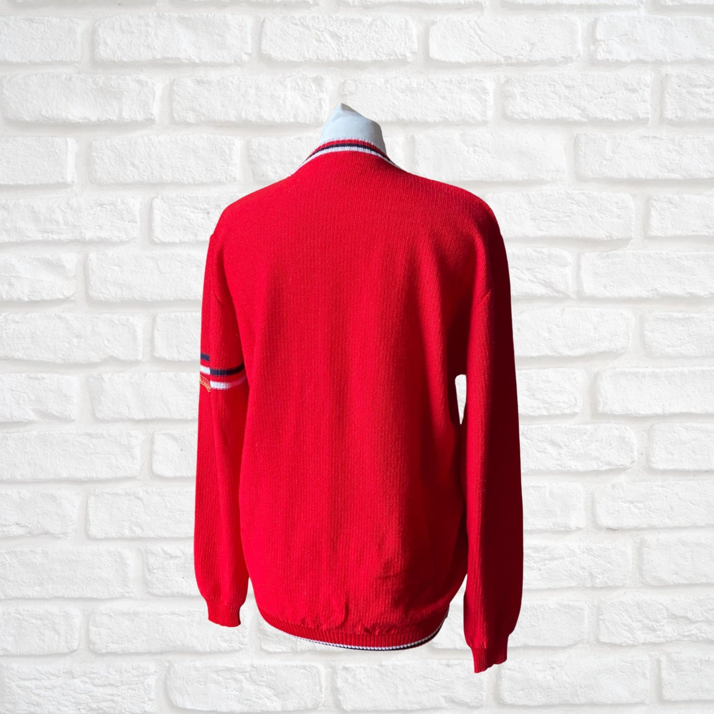 60s Mod Style Red V neck Vintage Cardigan.  Approx UK size 12-16