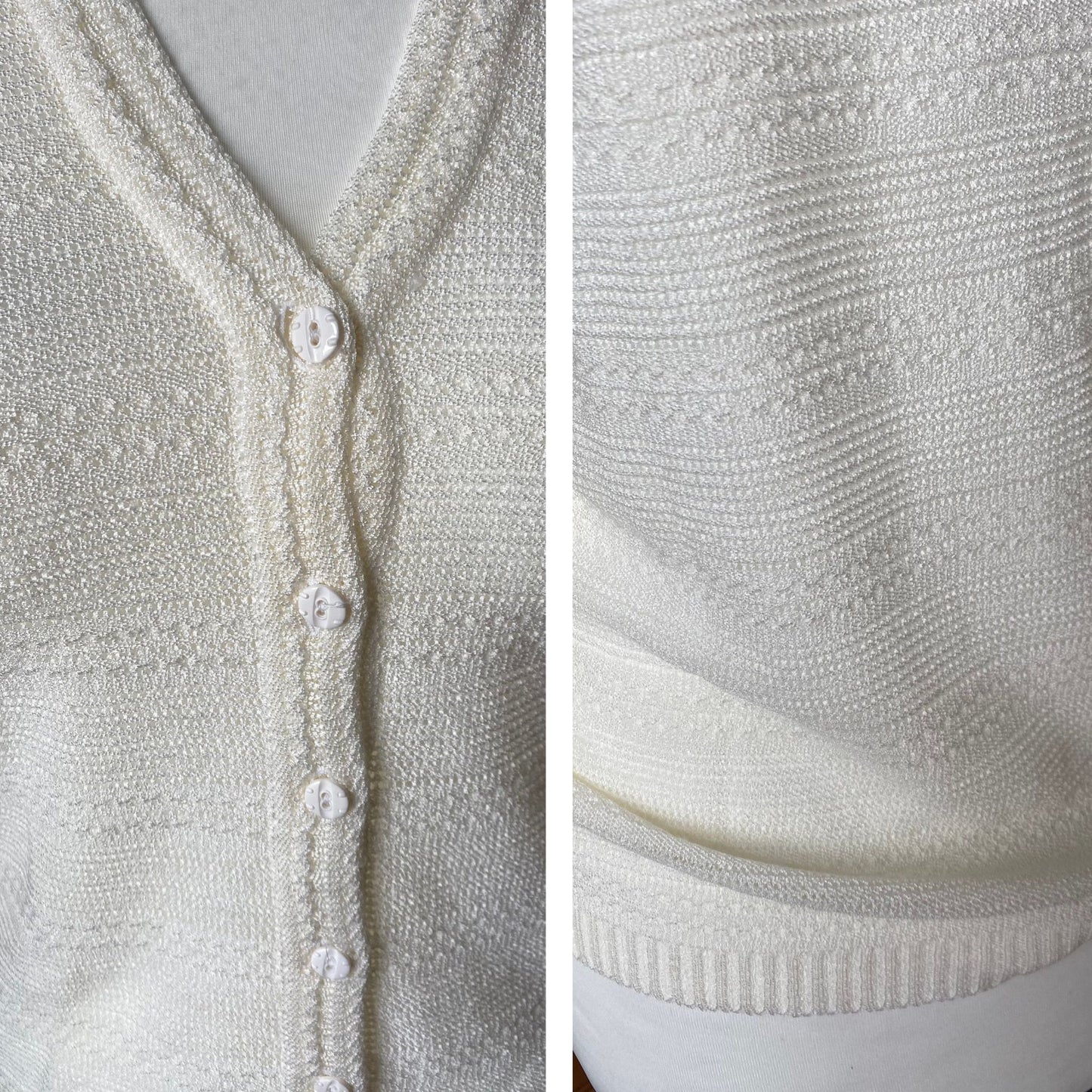 70s/80s creamy white lightweight v neck vintage cardigan . Approx  U.K. size 14-16