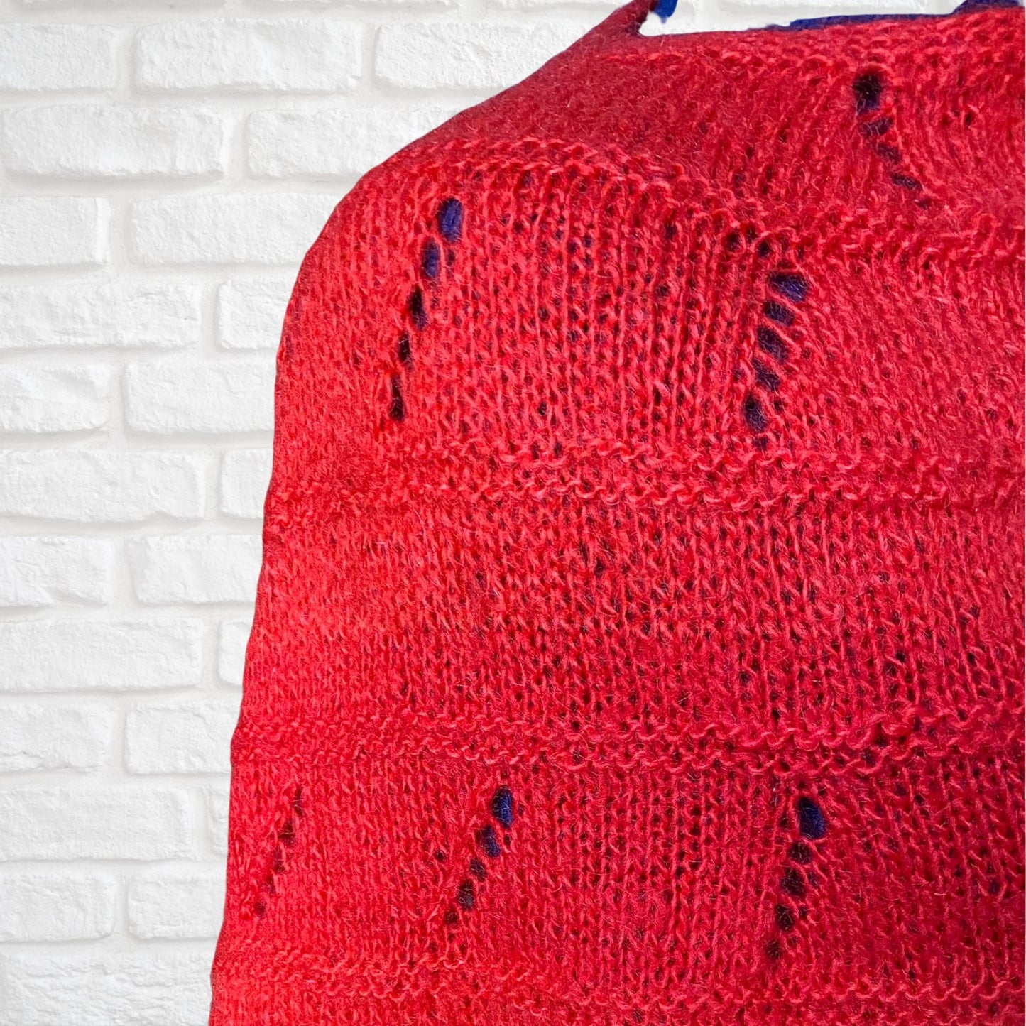 Vintage hand knitted red poncho/ cape. Approx U.K. size 8-10