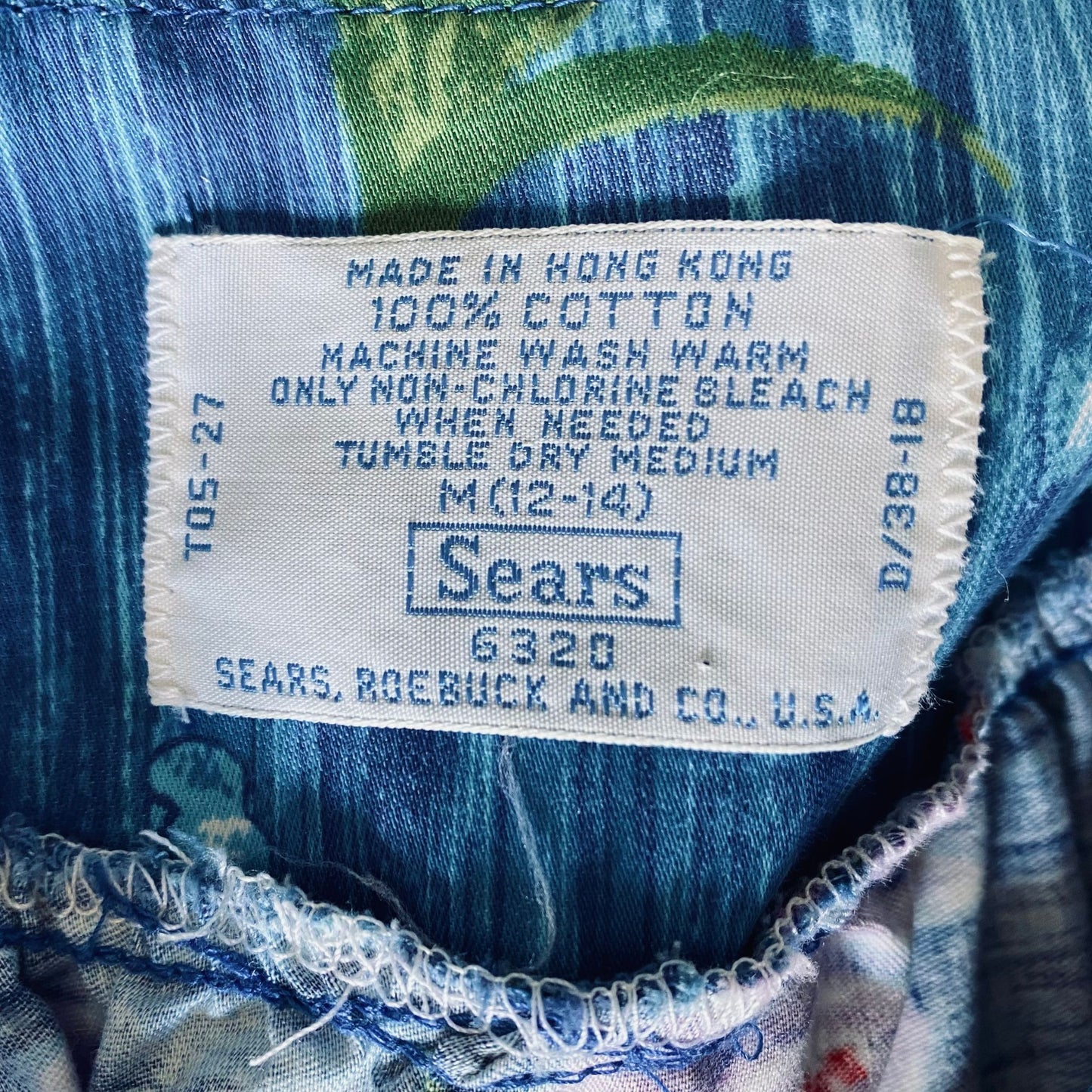 Cotton blue Hawaiian print vintage smock dress/ kaftan. Approx UK size 16-24