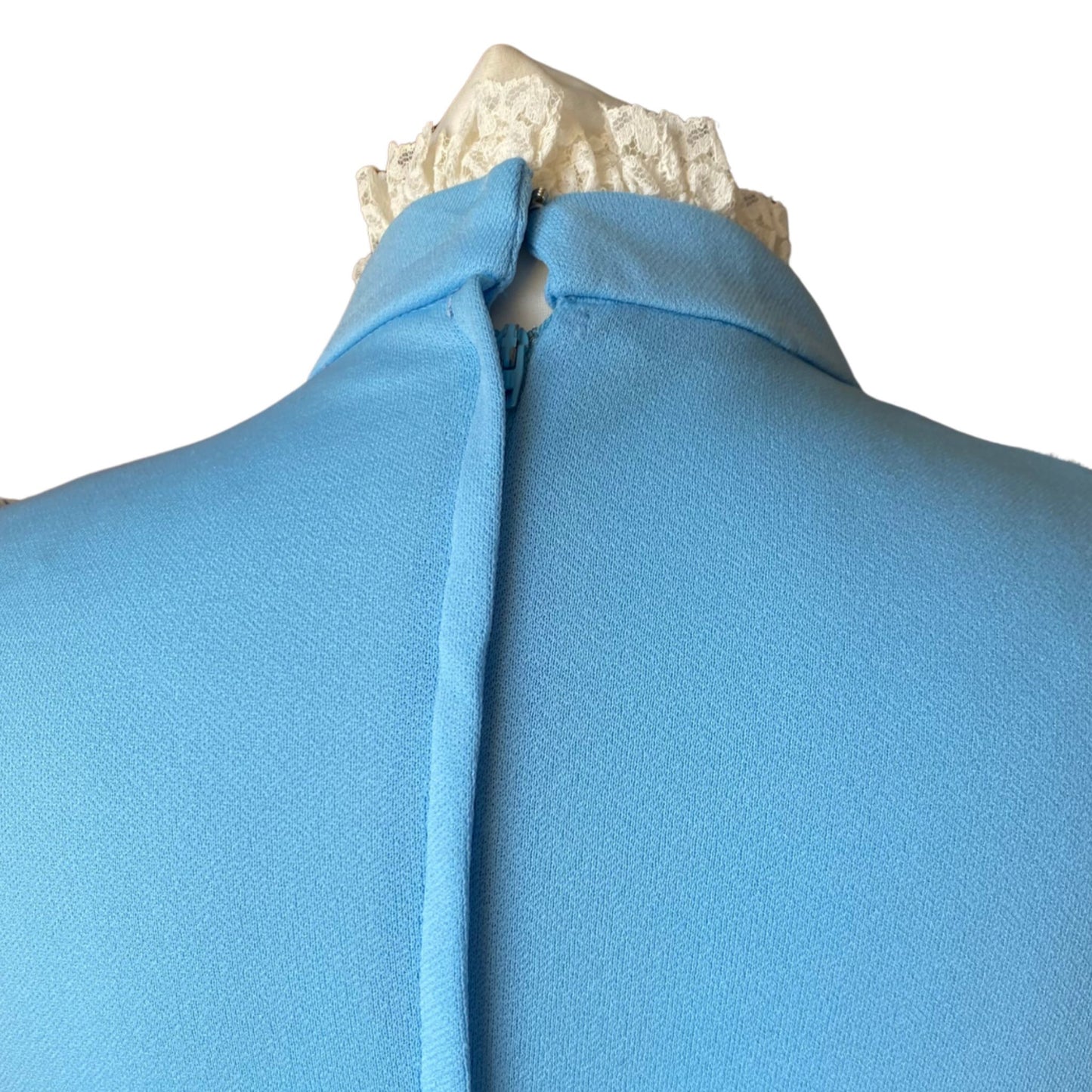 70s Edwardian Style Blue Prairie Dress with White Lace Bodice | Handmade Cottage Core Vintage Maxi Dress Approx U.K. size 10-12