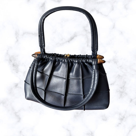 Navy Blue Miss Salisbury Vintage Top Handle Bag with Wooden Detail