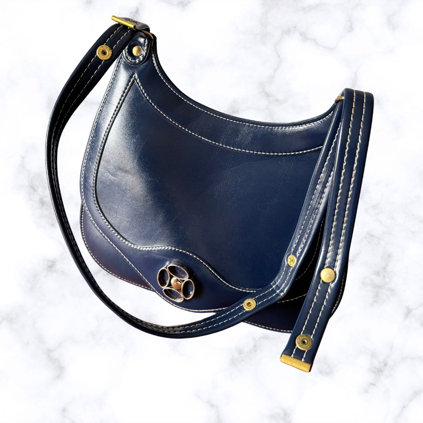 60s Navy Blue Mod Style Vintage St. Michael Shoulder Bag