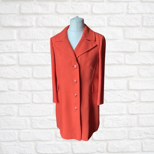 70s Wool Blend Orange Vintage Coat with a Dagger Collar  Approx UK size 14-16