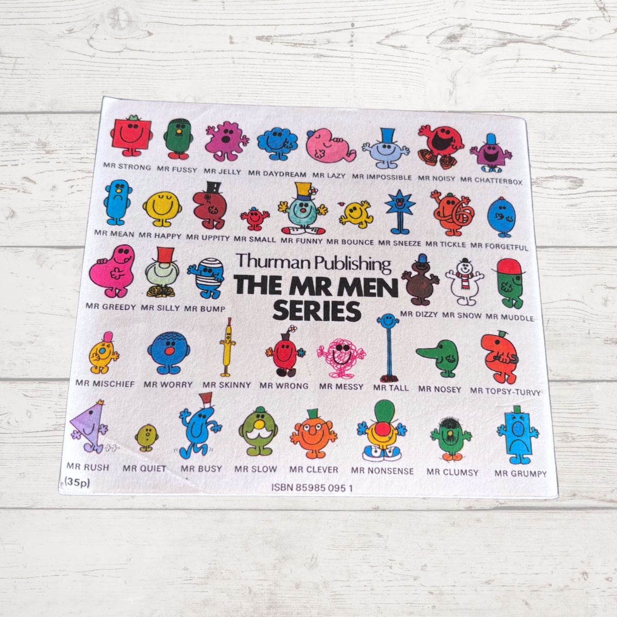 Sheet of stickers featuring characters from The Mr Men Series on a white background