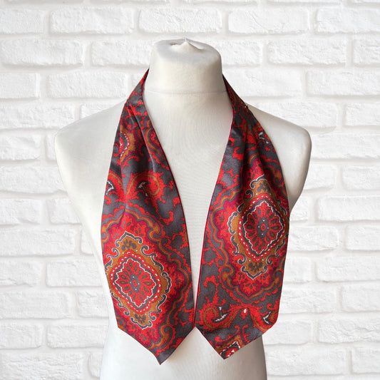 60s/70s Mod Style Red,Grey, White and Brown Paisley Print Vintage Tootal Cravat