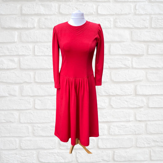 80s Red Jersey Vintage Midi Dress by Lanz Originals Approx UK size 12 -14
