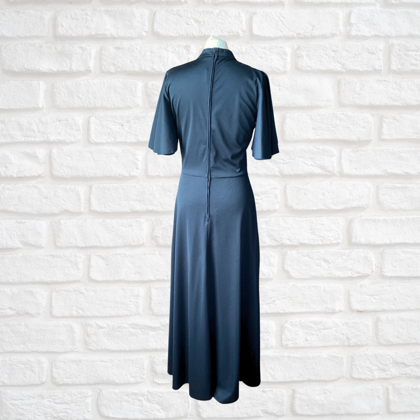 70s Black Maxi Dress with Short Angel Sleeves by Betty Barclay. Approx UK size 10-12