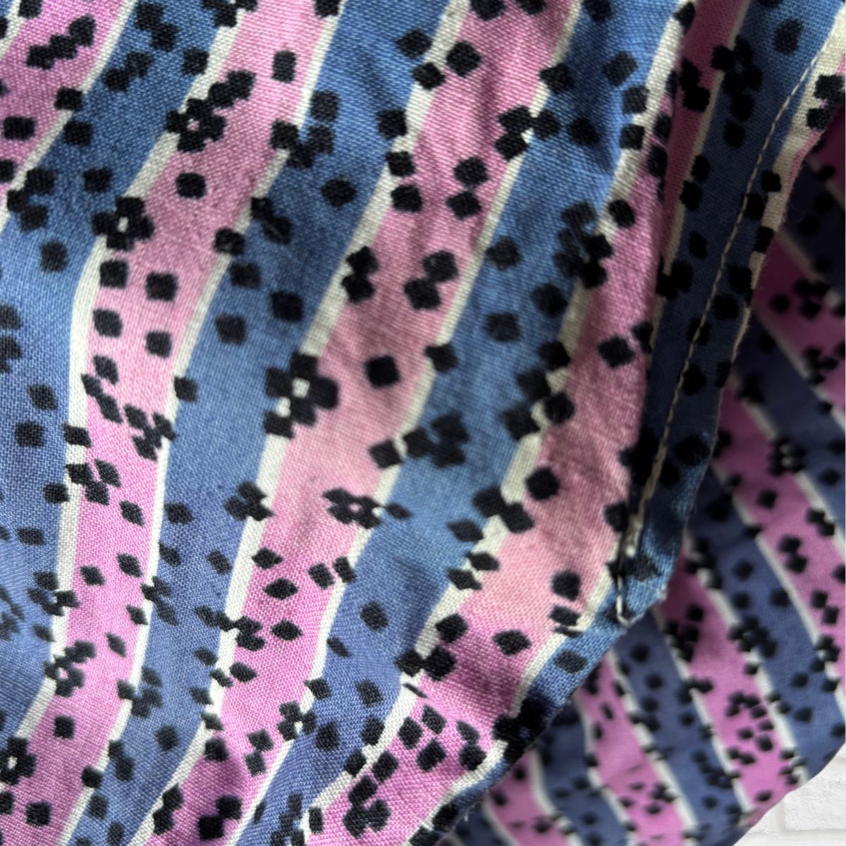 Vintage 1950s Pink and Blue Cotton Striped Summer Dress. Approx UK size 10-12