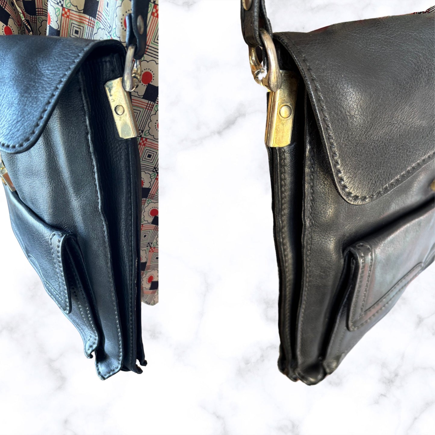 Vintage Black Leather Cross Body/ Shoulder Bag. Classic and Stylish. Perfect for Everyday