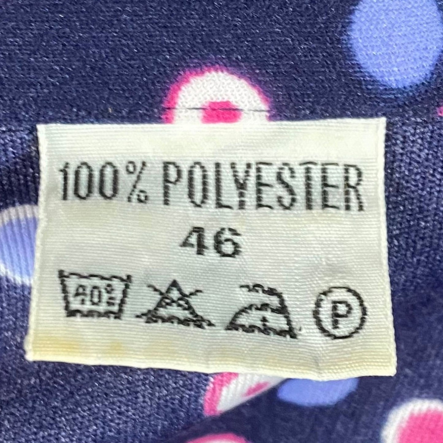 80s Navy Blue, Purple and Pink Polka Dot 40s Style Dress. Approx U.K. size 14-16