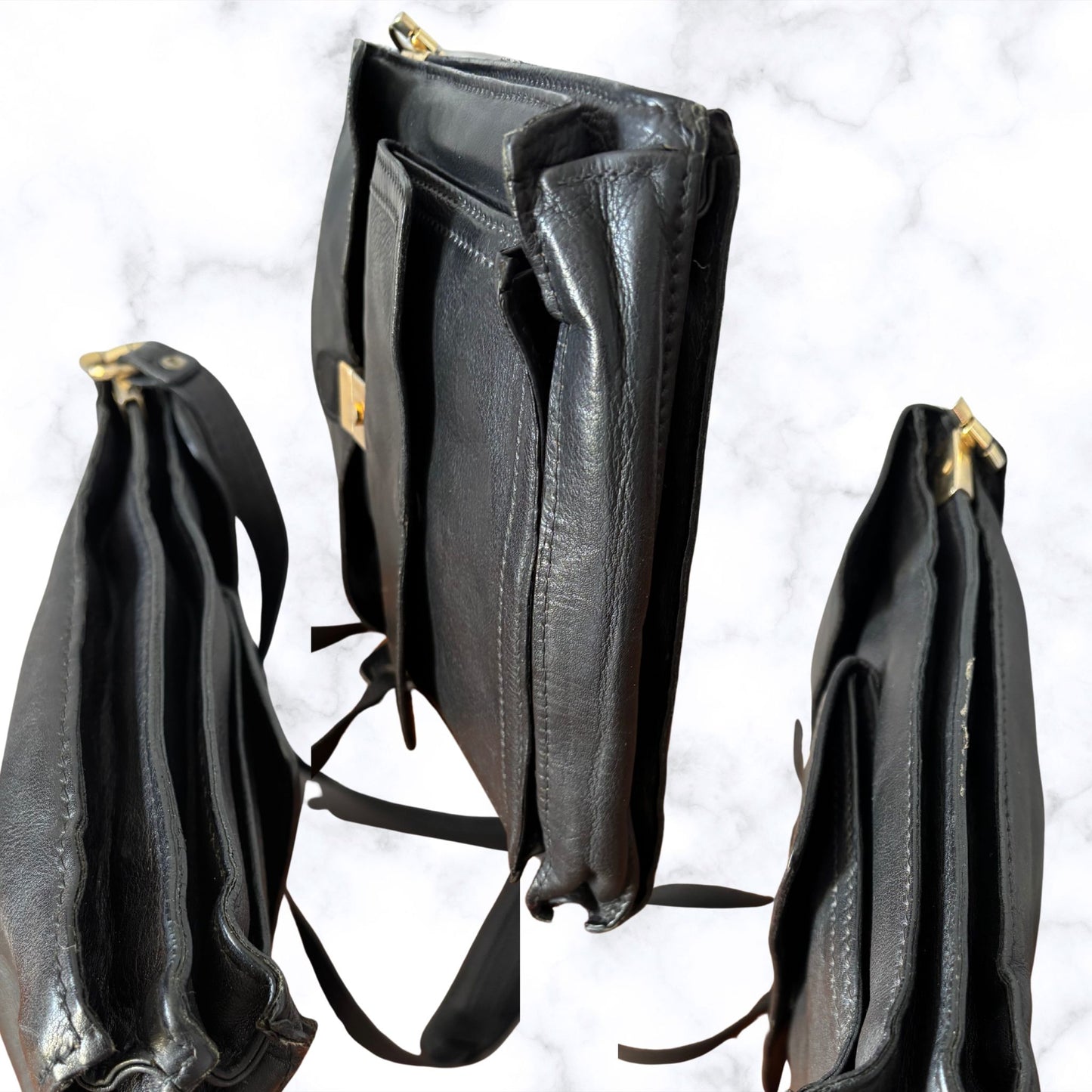 Vintage Black Leather Cross Body/ Shoulder Bag. Classic and Stylish. Perfect for Everyday