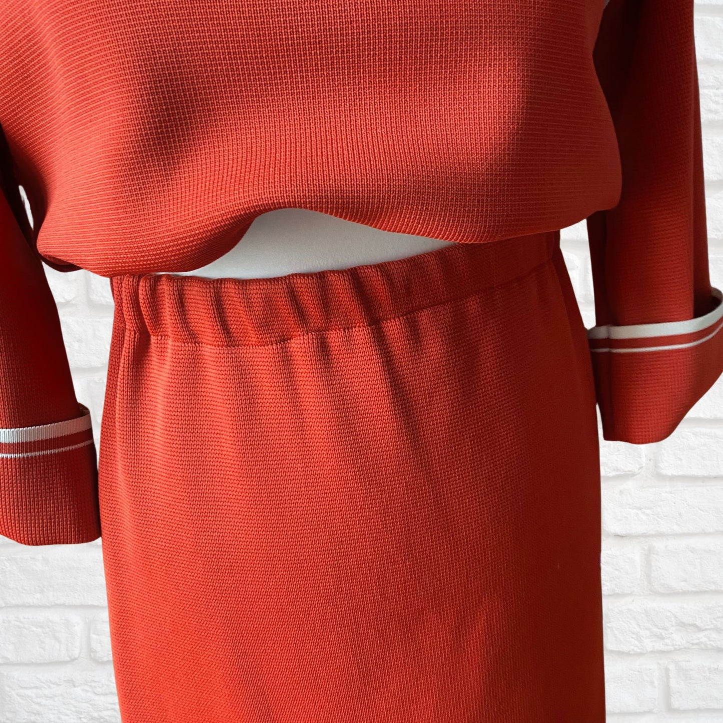 Vintage 1920s style Howard Wolf burnt orange and white skirt suit. Approx UK size 10-12