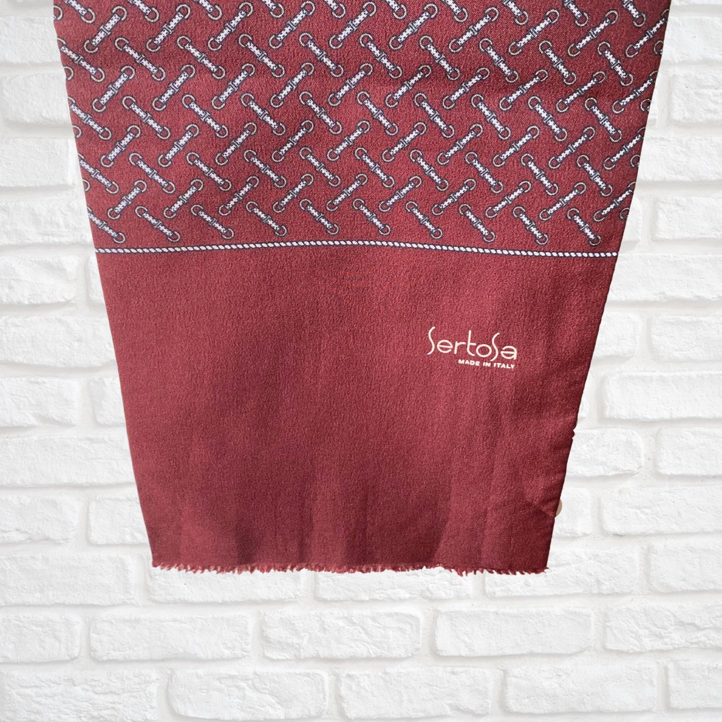 Long Length Italian Made Vintage burgundy equestrian print scarf. Great gift idea