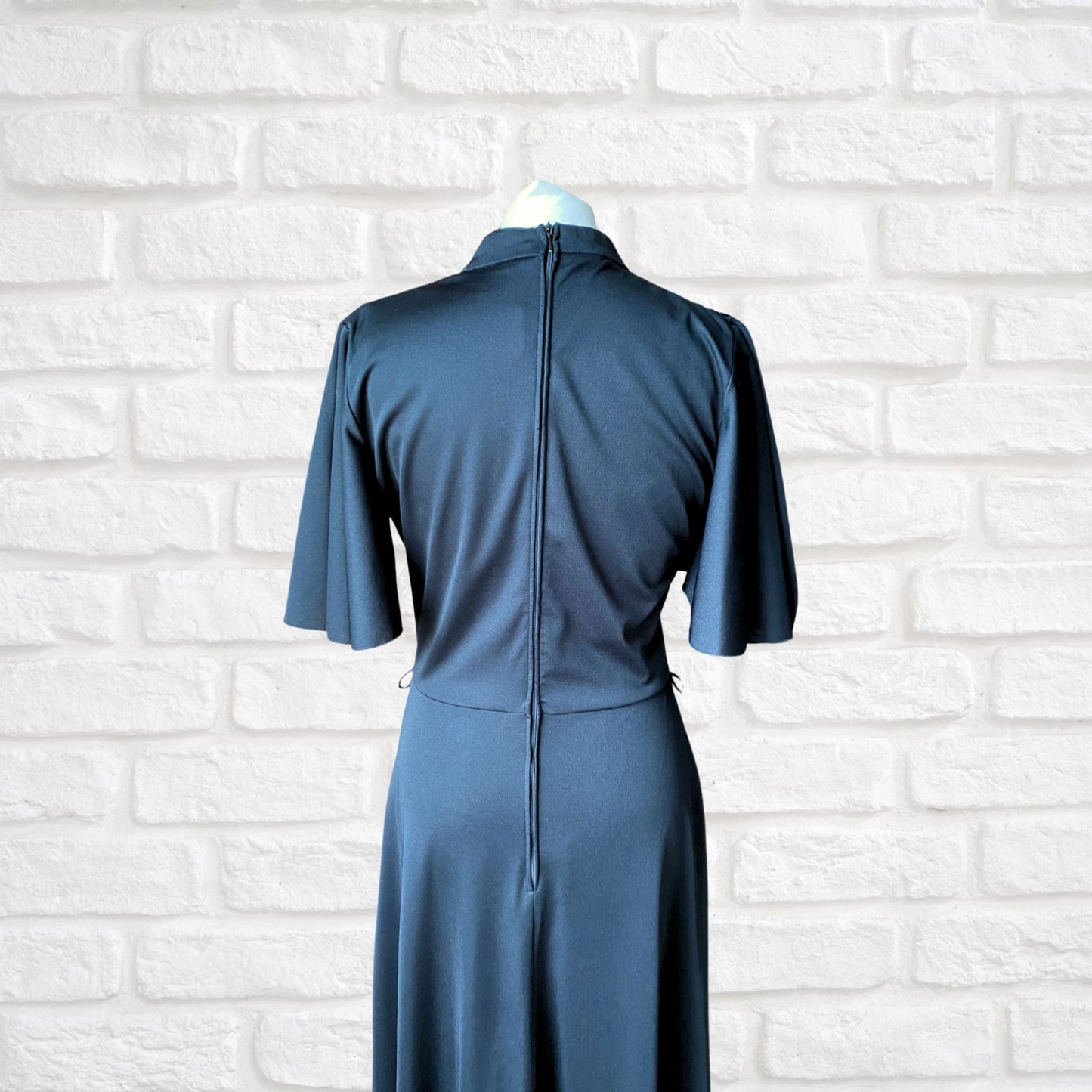 70s Black Maxi Dress with Short Angel Sleeves by Betty Barclay. Approx UK size 10-12