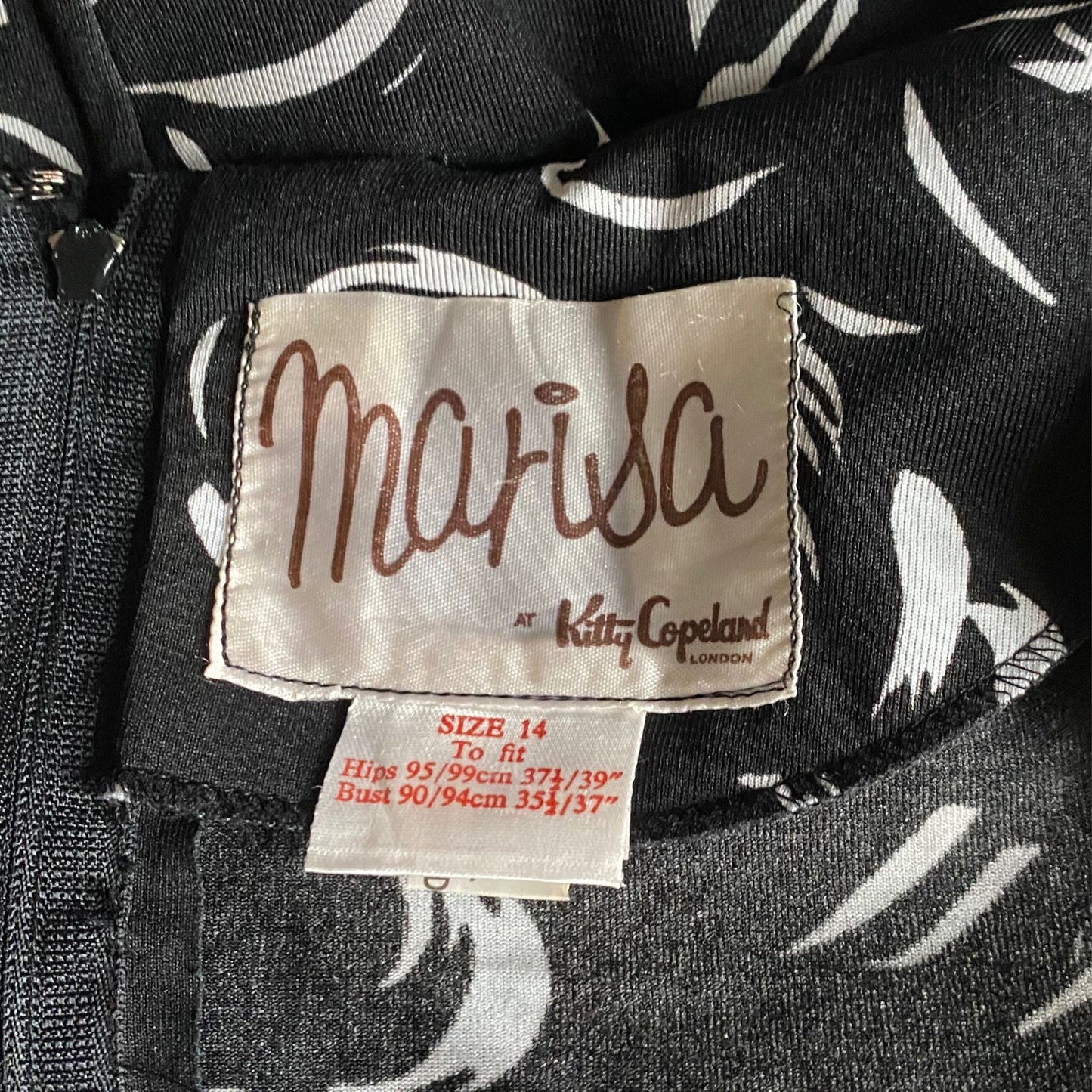 70s Vintage  Black and White Abstract Print Faux Wrap Maxi Dress. Approx UK size 10