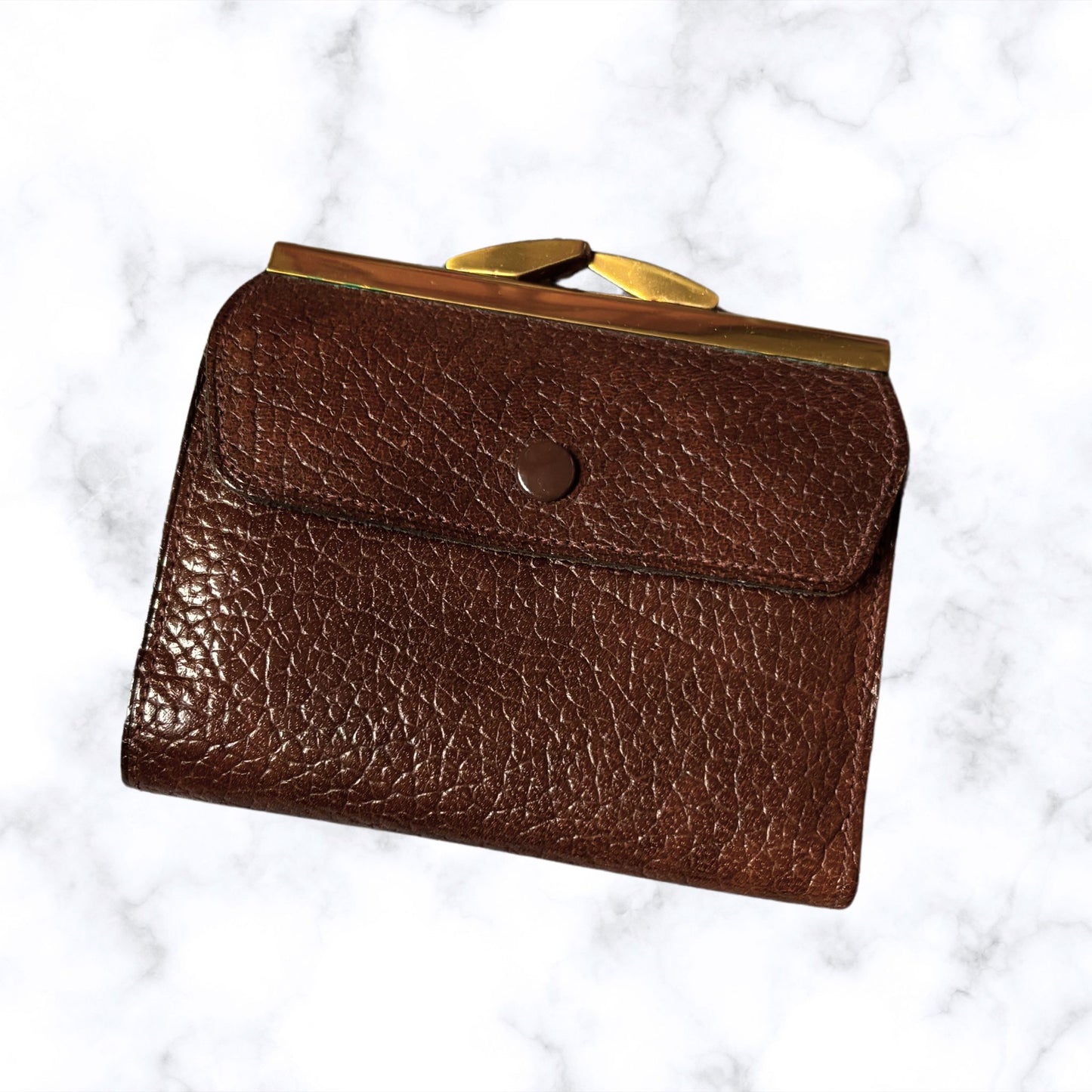 Vintage 1960s Brown Leather Clasp Top Purse/Wallet - Stylish and Practical