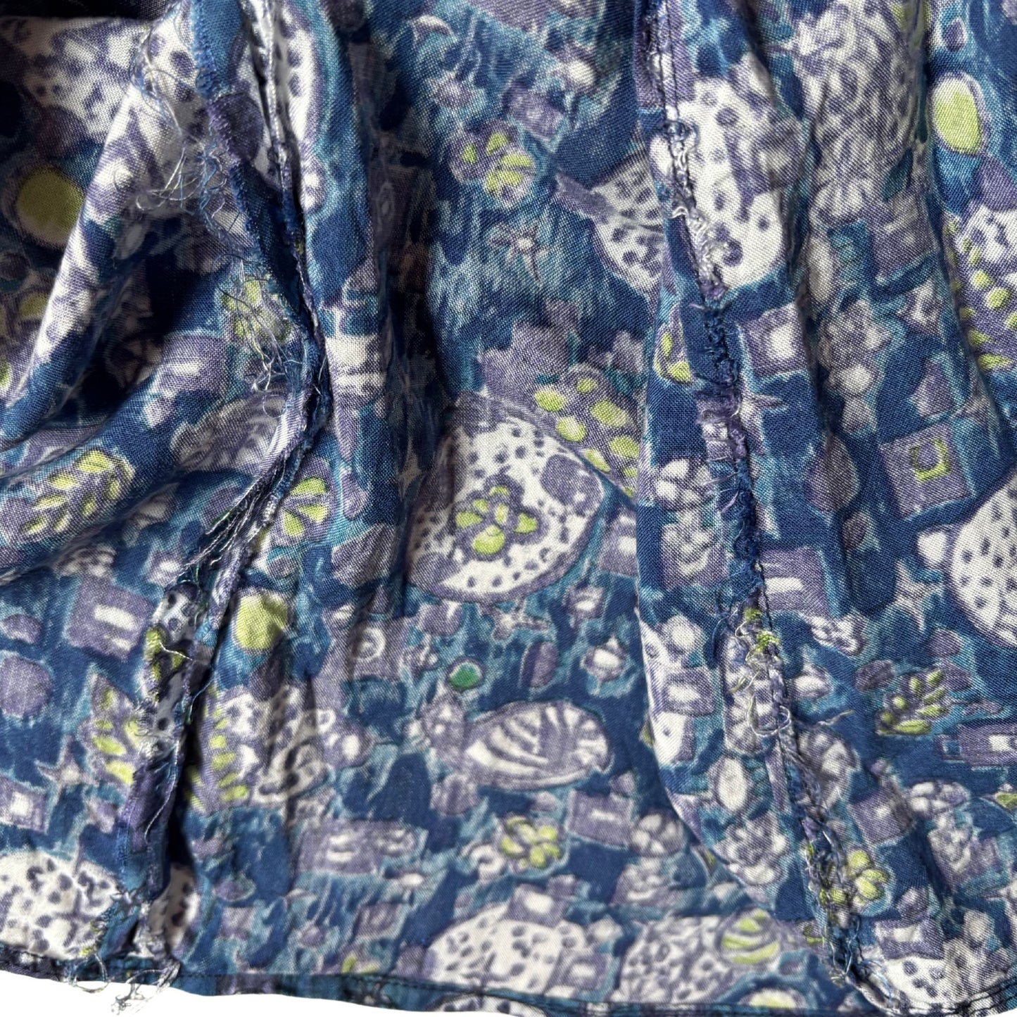 1950s French Vintage Blue Cotton Abstract Print Dress. Approx UK 12/ small 14