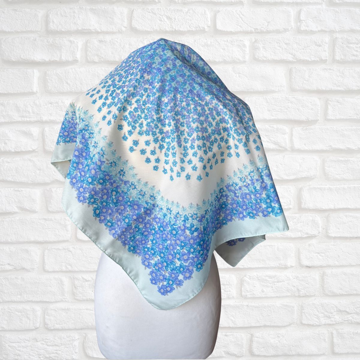 Pretty Blue Floral Large Square Vintage Scarf. Great Gift idea