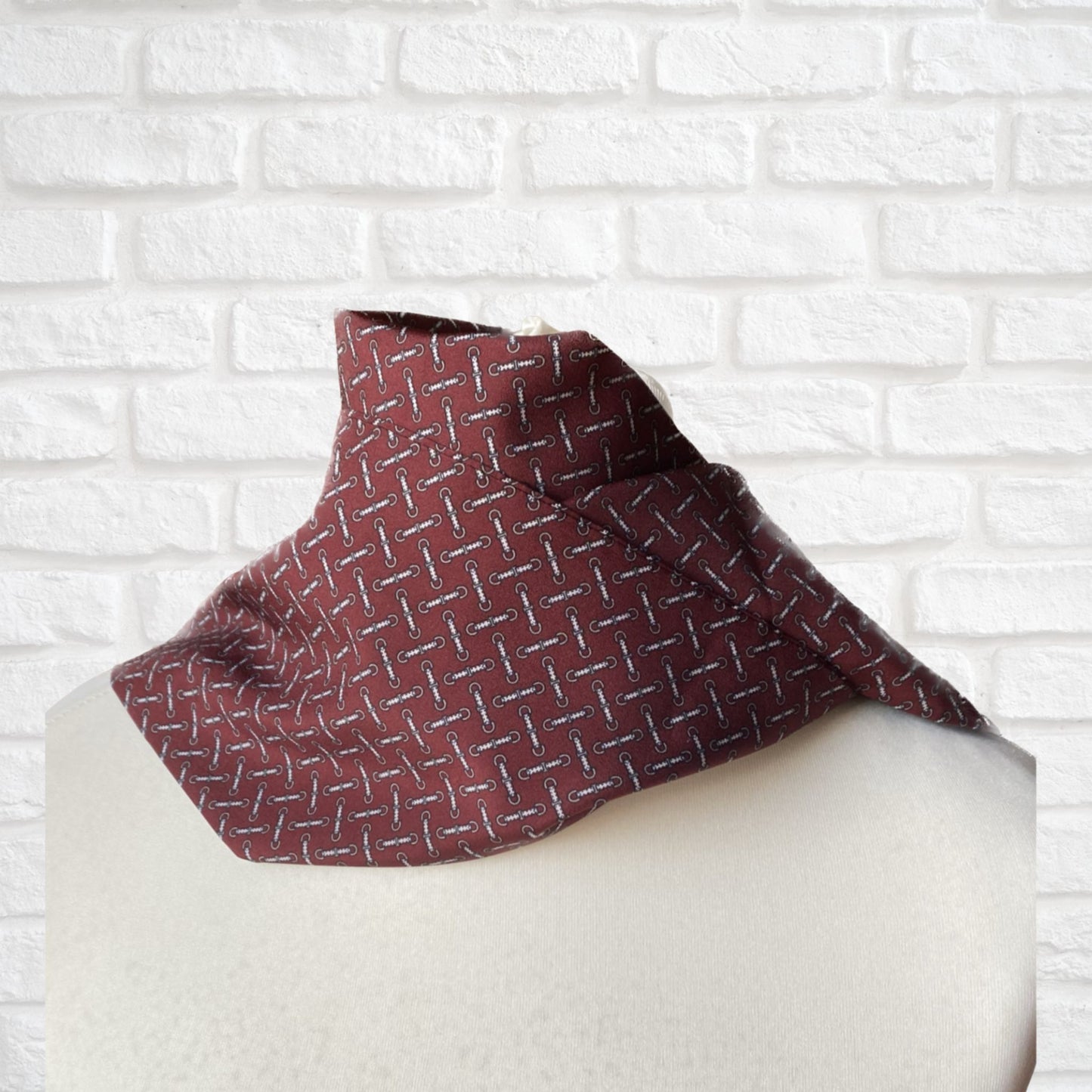 Long Length Italian Made Vintage burgundy equestrian print scarf. Great gift idea