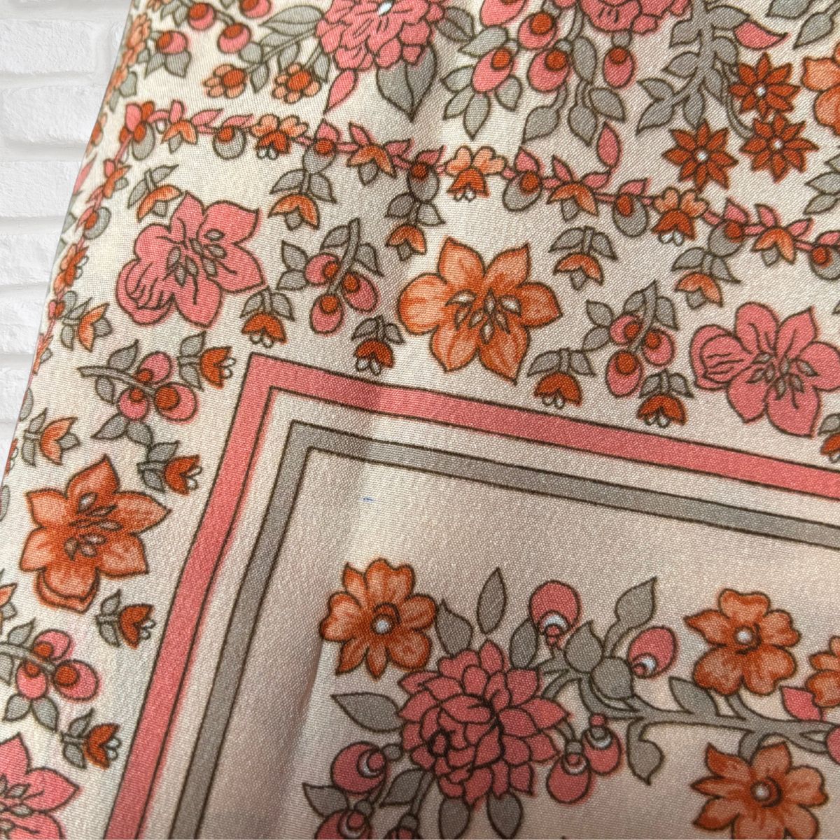 Stylish Peach Floral Print Monique Valery Large Square Vintage Scarf. Great Gift idea